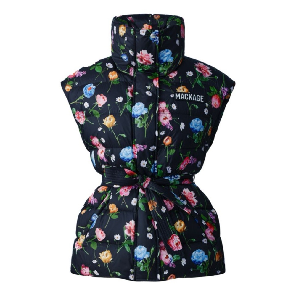 Mackage Zerina Floral Puffer Vest - Black with Multicolor Flowers - sz Large - Picture 2 of 16